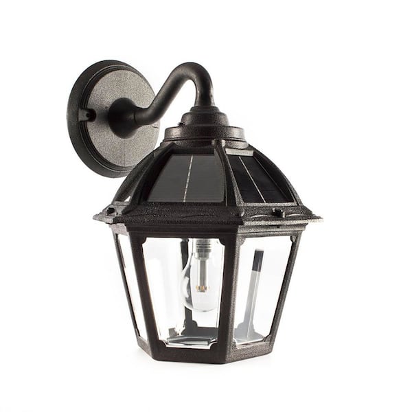 Polaris 1-Light Black Dusk-to-Dawn Outdoor Solar Warm White Integrated LED Wall Sconce with Light Bulb Included