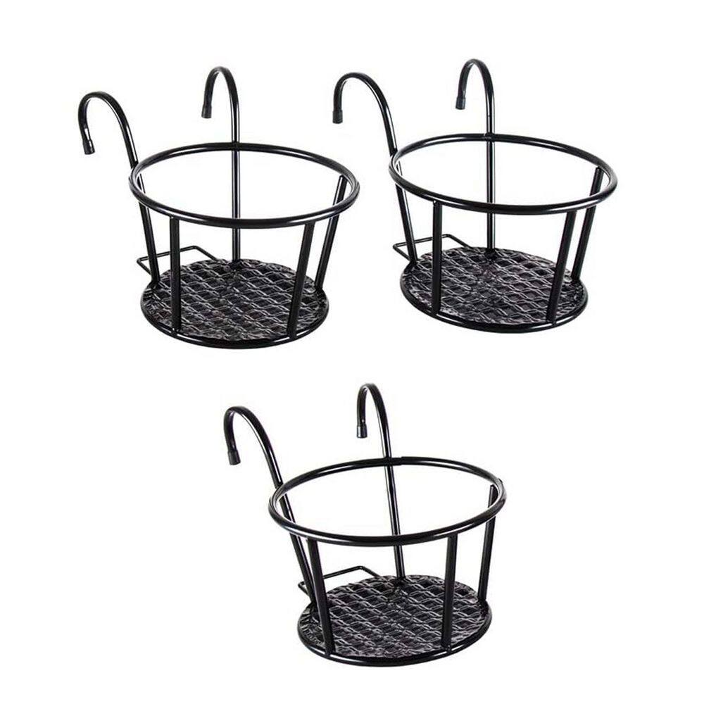 7.8 in. Black Metal Hanging Planter Durable Steel Construction Decorative Over Rail Fence Flower Pot Holder 3-Pack price history on PriceWatchPro