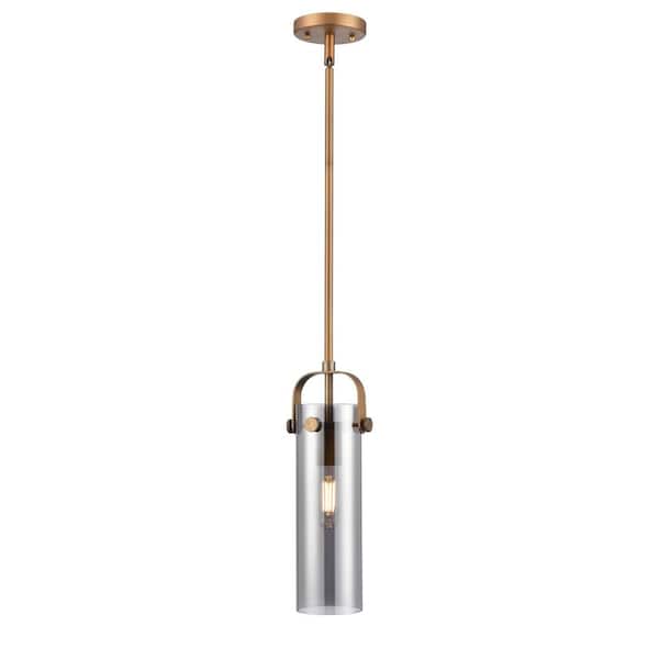 Innovations Pilaster II Cylinder 100-Watt 1 Light Brushed Brass Shaded Pendant Light with Tinted glass Tinted Glass Shade