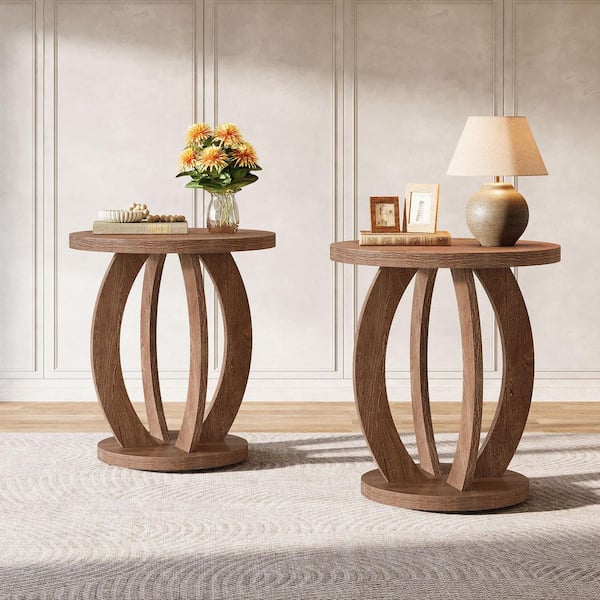 BYBLIGHT Fenley Brown 19.69 in. W Round Nightstand Bedside Table