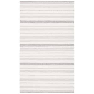 Striped Kilim Ivory Grey 5 ft. x 8 ft. Striped Area Rug
