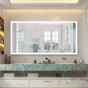 84 in. W x 42 in. H Large Rectangular Heavy Duty Framed Wall LED Bathroom Vanity Mirror Light,Anti-Fog,Plug,Z-Bar White