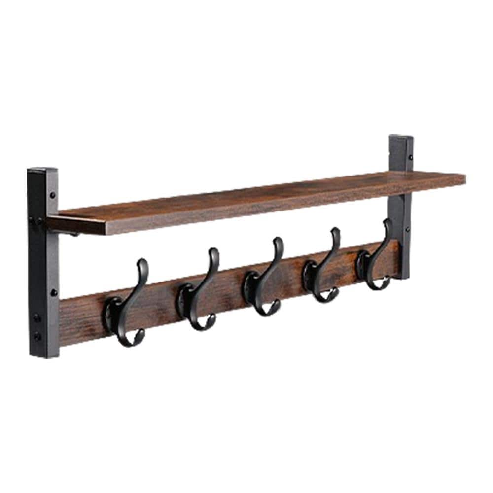 29 in. W x 8 in. D Rustic Black Coat Rack with 5-Metal Hooks Decorative Wal