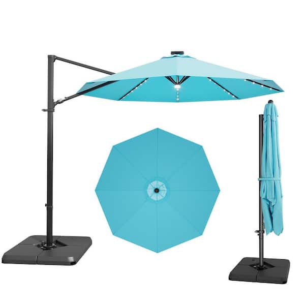 10 ft. Market Cantilever Outdoor Patio Umbrella with 360° Rotation and a Base in Blue