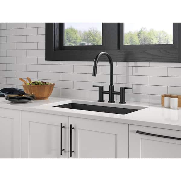 Delta Nicoli Double Handle Bridge Kitchen Faucet in Matte Black