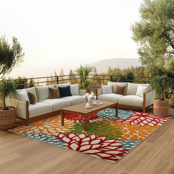 Aloha Green 12 ft. x 15 ft. Floral Contemporary Area Rug