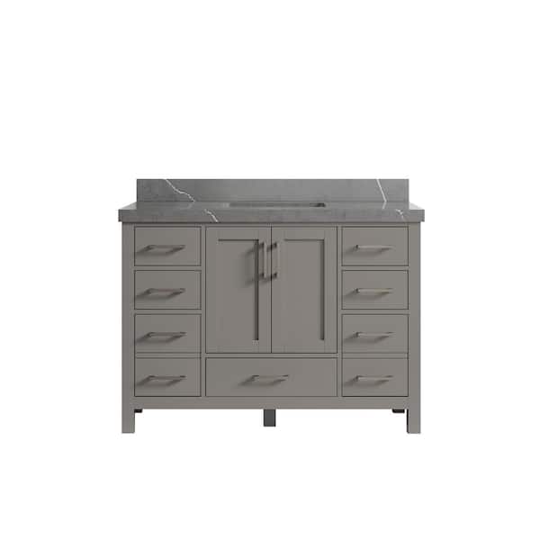 Willow Collections Malibu 48 in. W x 22 in. D x 36 in. H Bath Vanity in Gray with 2 in. Piatra Quartz Top