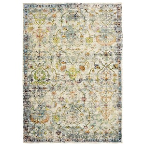 Gracie Persian Classic Victorian Green 7 ft. 9 in. x 9 ft. 9 in. Distress Floral Indoor Area Rug