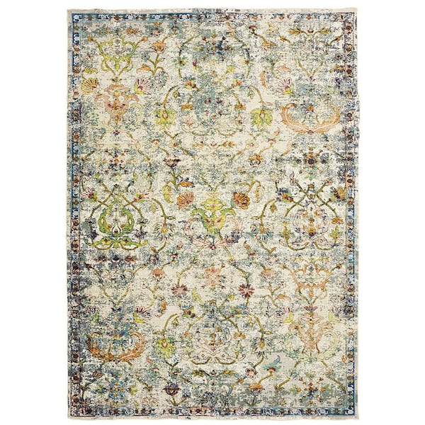 LR Home Gracie Persian Classic Victorian Green 4 ft. x 6 ft. Distress Floral Indoor Area Rug