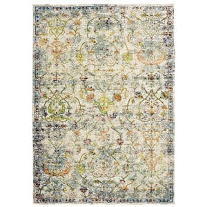 Gracie Persian Classic Victorian Green/Gray 5 ft. x 8 ft. Distressed Floral Indoor Area Rug