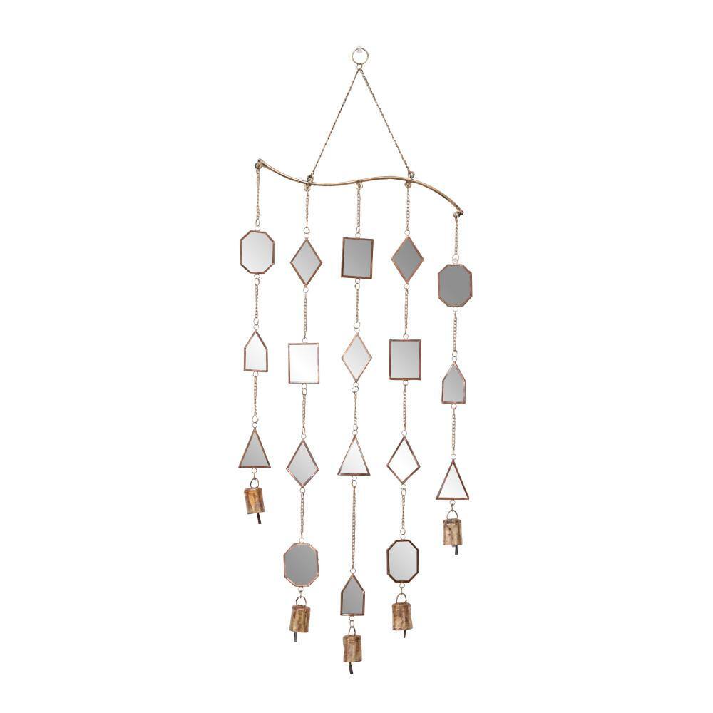 32" Brown Metal Geometric Windchime with Glass Mirrors and Bells