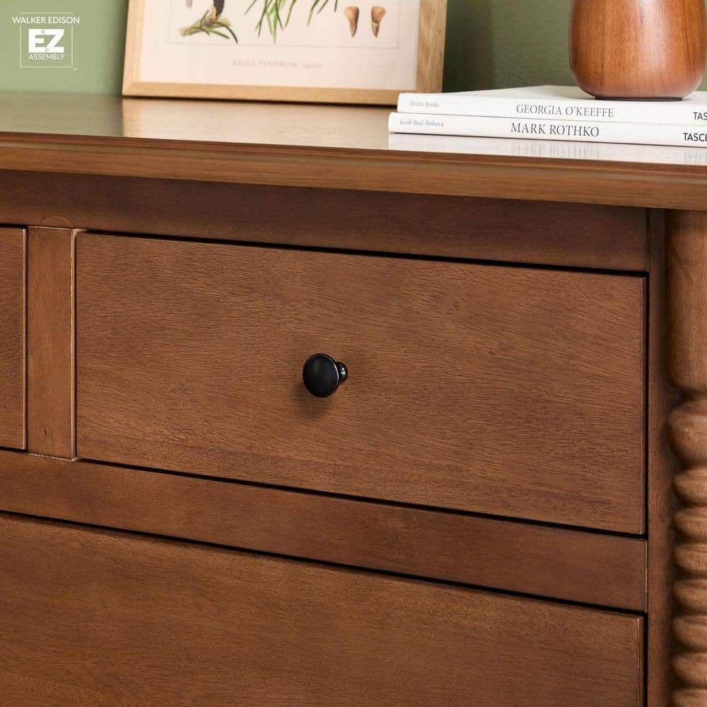Walker Edison Furniture Company Modern Farmhouse Easy Assembly Dark Brown 5-Drawer 41.5 in. Solid Wood Spindle-Detailing Dresser