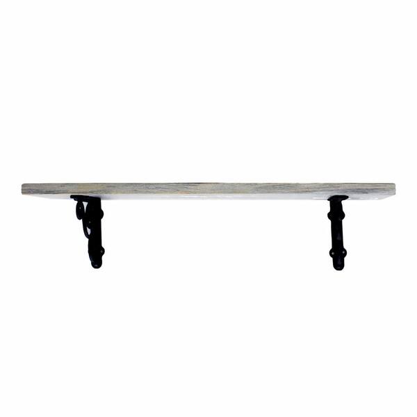 Unbranded 24 in. W x 6 in. D Greywash Decorative Shelf with two Antique Oil Rubbed Bronze Thin Scroll Brackets