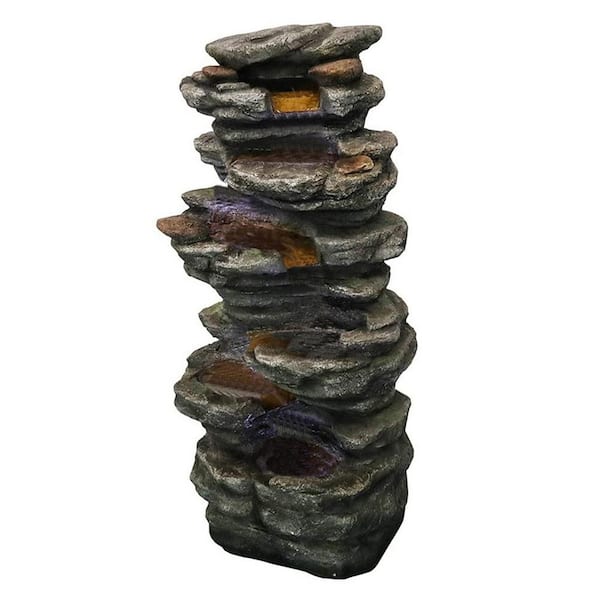 TIRAMISUBEST 40 in. H Outdoor Resin Water Fountain with LED Light