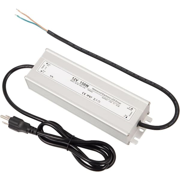 12V 150W Waterproof IP67 LED Driver Power Transformer AC90-120V to DC 12V12.5A with 3-pin US Plug for LED Strips