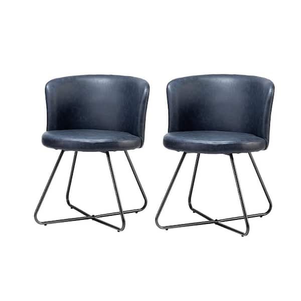 JAYDEN CREATION Erdeven Blue Faux Leather Side Chair with Cross Metal Legs (Set of 2)