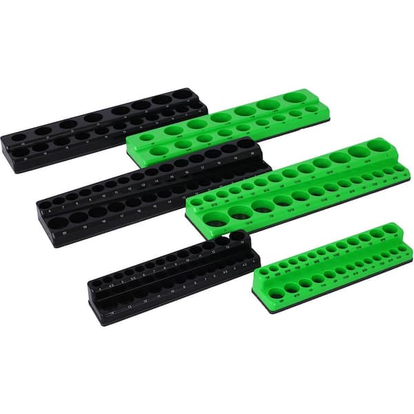 Tidoin Green 6-Piece Magnetic Socket Organizer Set with 1/4", 3/8", 1/2" Drive Metric SAE Socket Trays(Not Included Socket)