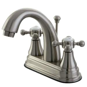 English Vintage 4 in. Centerset 2-Handle Bathroom Faucet with Brass Pop-Up in Brushed Nickel