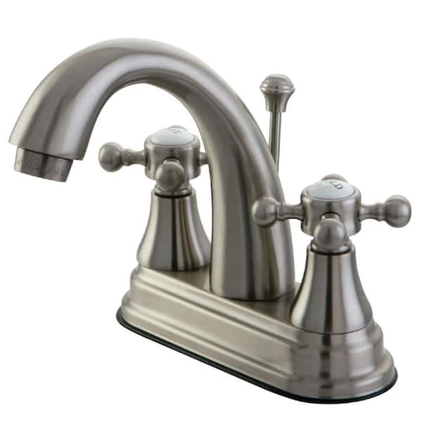 English Vintage 4 in. Centerset 2-Handle Bathroom Faucet with Brass Pop-Up in Brushed Nickel