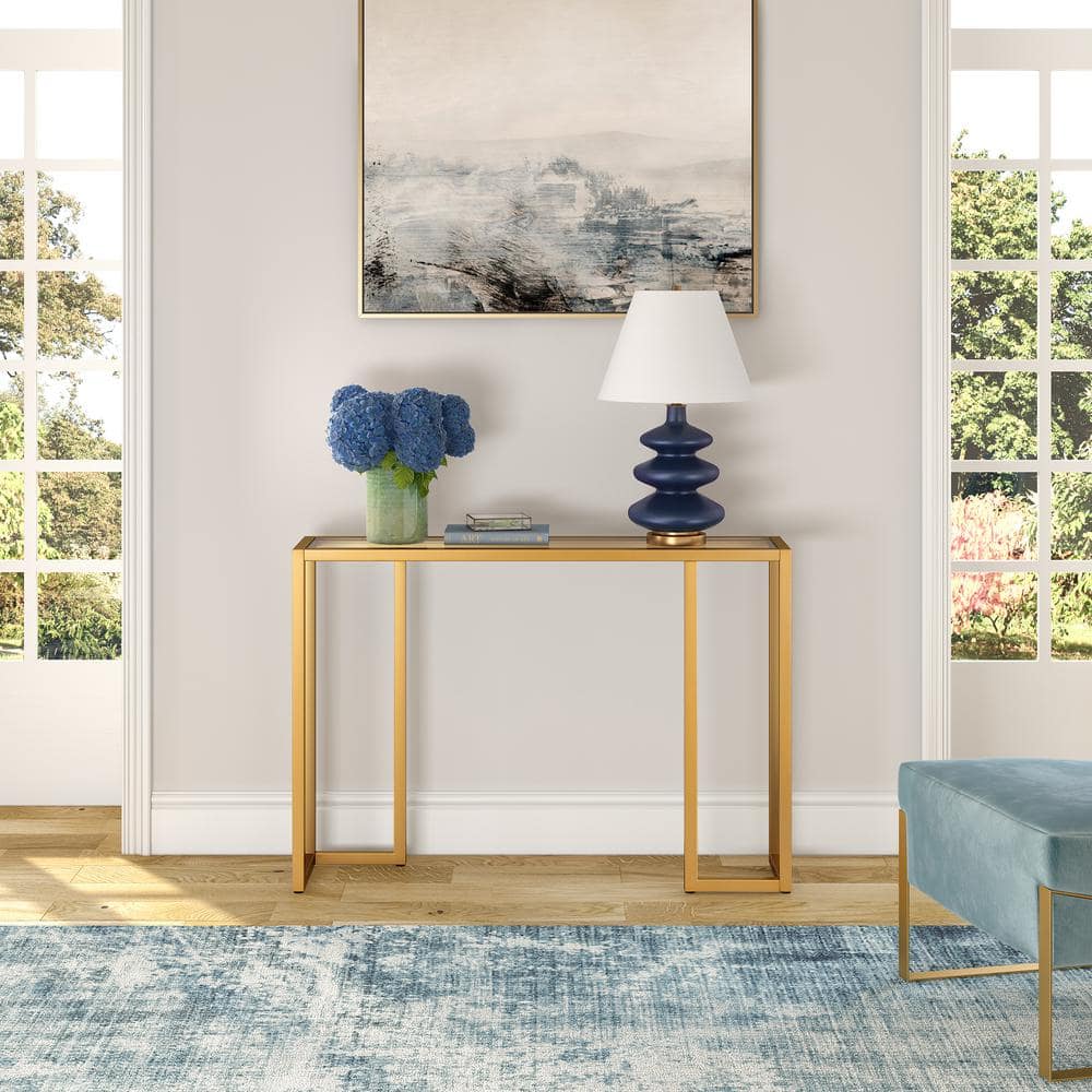 Oscar 42'' Brass & Glass Modern Industrial Console Table with Storage