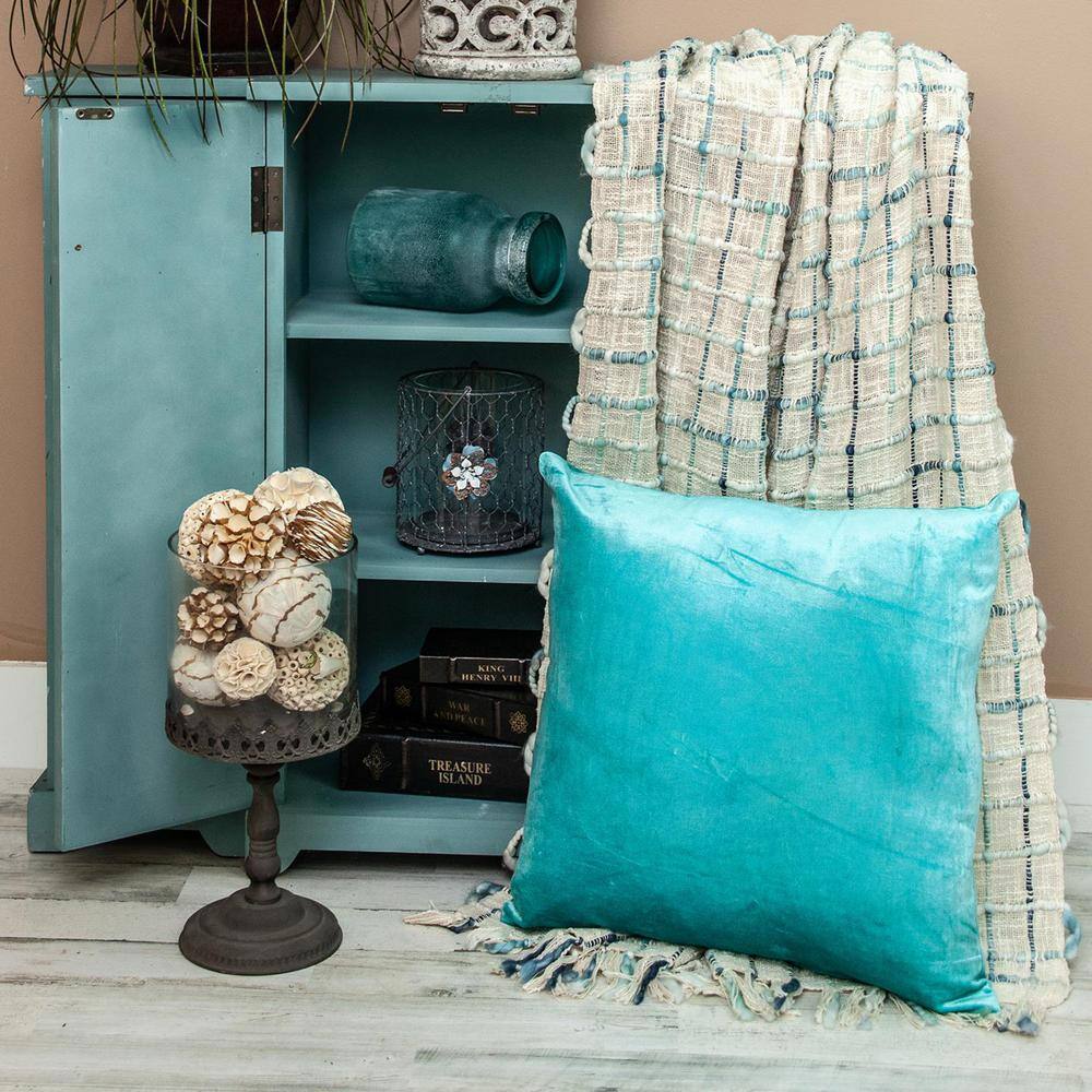 Camila Aqua Velvet Square Throw Pillow 20" x 20"