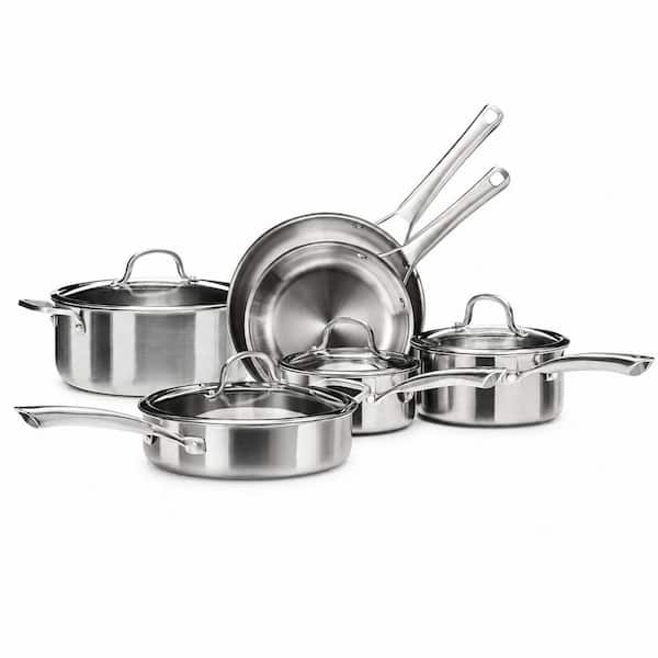 10-Piece Stainless Steel Tri-Ply Cookware Set Silver Finish Induction Ready All Cooktop Kitchen Essentials Set