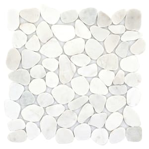 Cultura White Honed and Tumbled 11.81 in. x 11.81 in. x 8 mm Pebbles Mesh-Mounted Mosaic Tile (1 sq. ft.)