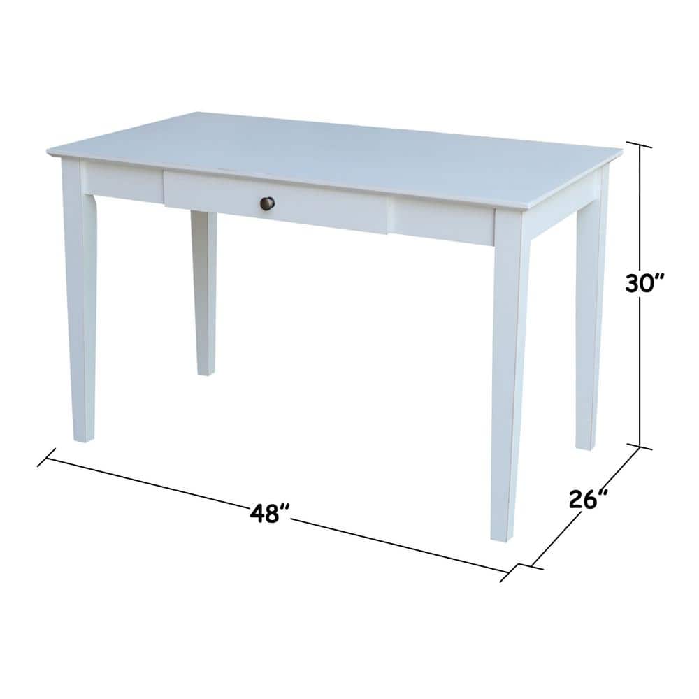 Transitional Beach White 48" Solid Hardwood Home Office Desk with Drawer