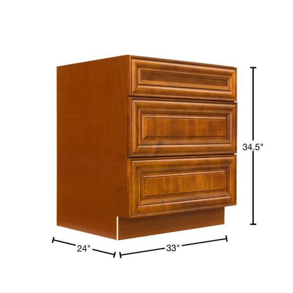LIFEART CABINETRY Cambridge Assembled 33x34.5x24 in. Base Cabinet with 3 Drawers in Chestnut