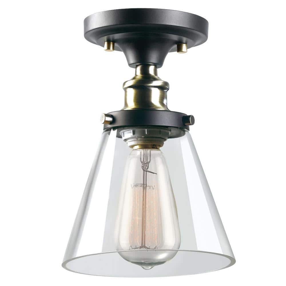 Jackson 1-Light Antique Brass and Brown Flush Mount