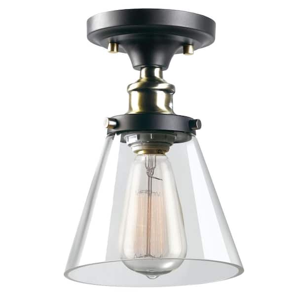Jackson 1-Light Antique Brass and Brown Flush Mount