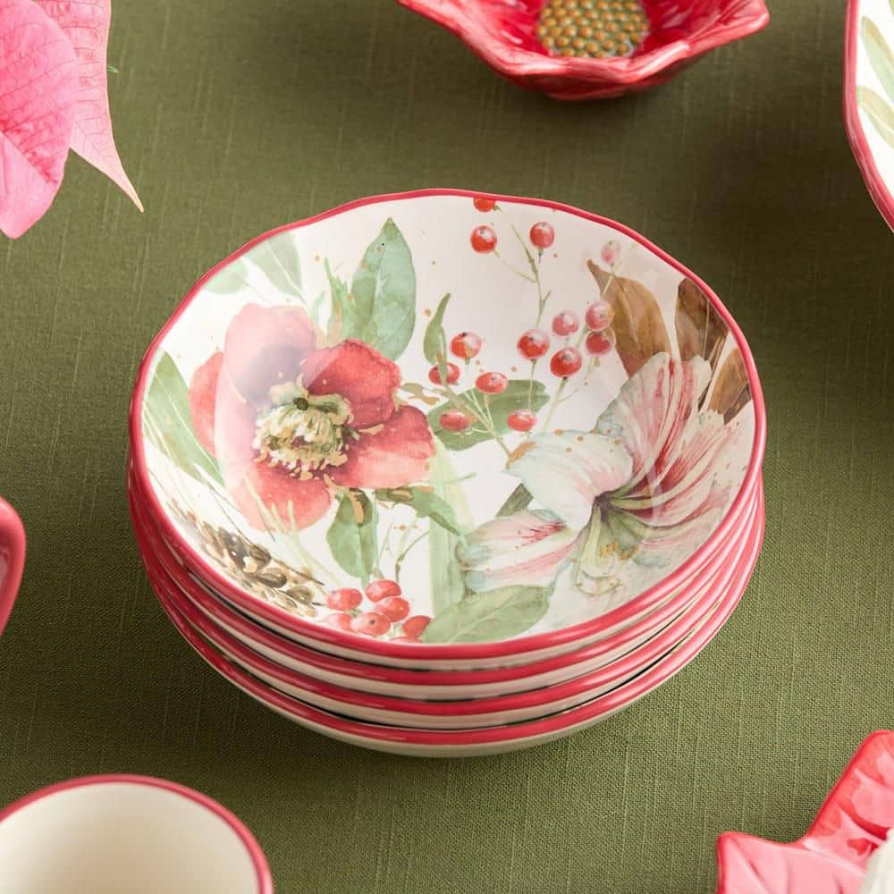 Winter Blooms Assorted Colors Ceramic Soup Bowls 28 fl. oz. 8 in. x 2 in. (Set of 4) product image for price tracking