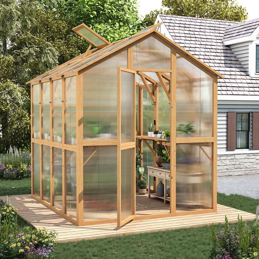 AECOJOY 65 in. W x 79.5 in. D x 82.7 in. H Wood Greenhouse for