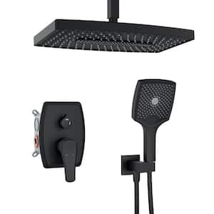 Single-Handle 2-Spray 16 in. Rectangle Rain Shower Faucet and Hand Shower Kit in Matte Black