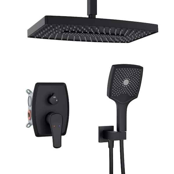 GIVING TREE 1 Handle 2-Spray 14 in. Rectangle Rain Shower Faucet and Hand Shower Kit in Matte Black