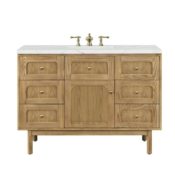 James Martin Vanities Laurent 48.0 in. W x 23.5 in. D x 34.2 in. H Bathroom Vanity in Light Oak with Ethereal Noctis Quartz Top