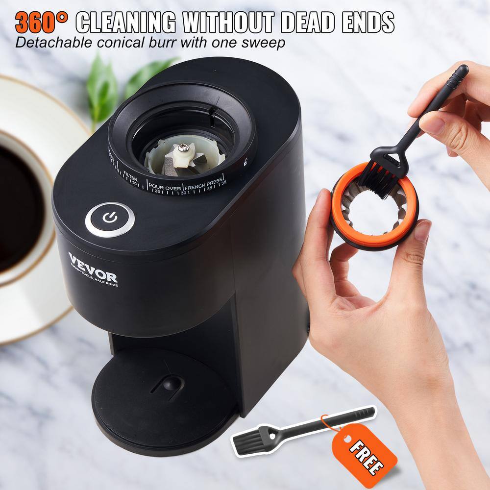 Black Electric Stainless Steel Conical Burr Coffee Grinder