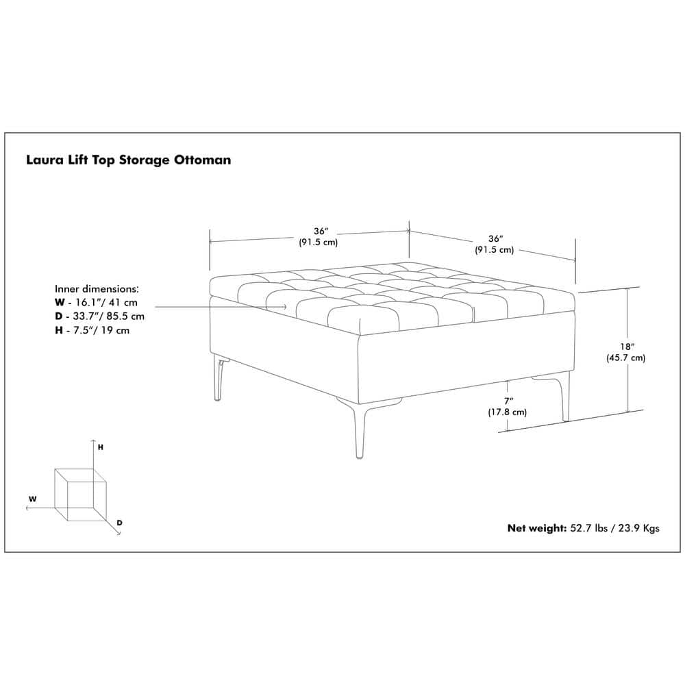 Slate Grey Tufted Lift-Top Storage Cocktail Ottoman