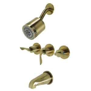 Serena Triple Handle 2-Spray Tub and Shower Faucet 2 GPM with Corrosion Resistant in. Antique Brass