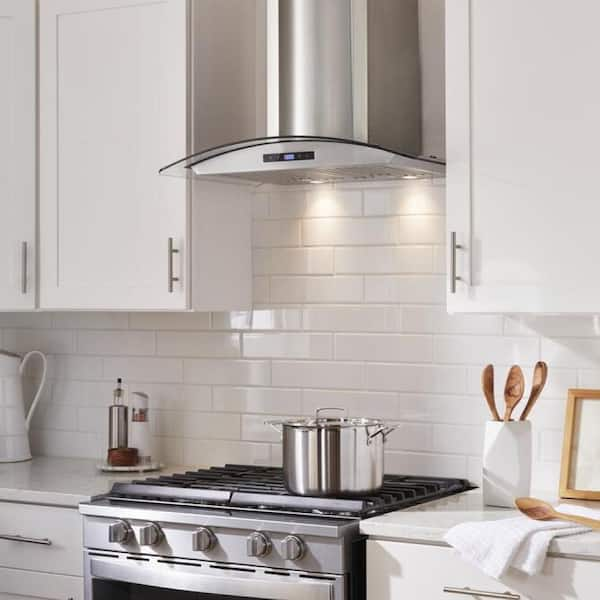 Avellino 30 in. 500CFM Convertible Glass Wall Mount Range Hood in Stainless Steel with Charcoal Filters and LED Lighting