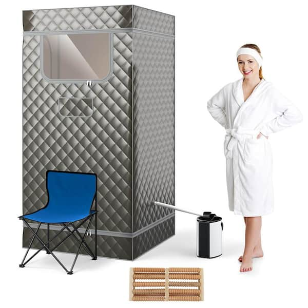 Costway 1-Person Indoor Metal Portable Steam Sauna for Full Body with ...