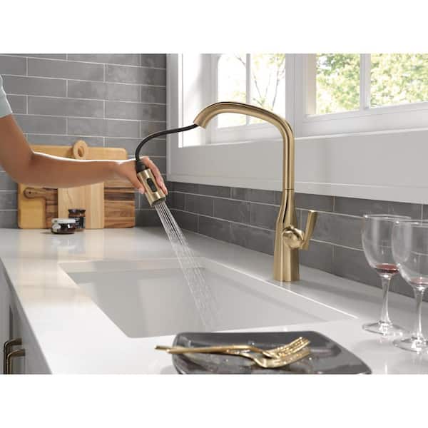 Stryke Gold Single Handle Pull Down Sprayer Kitchen Faucet in Lumicoat Champagne Bronze