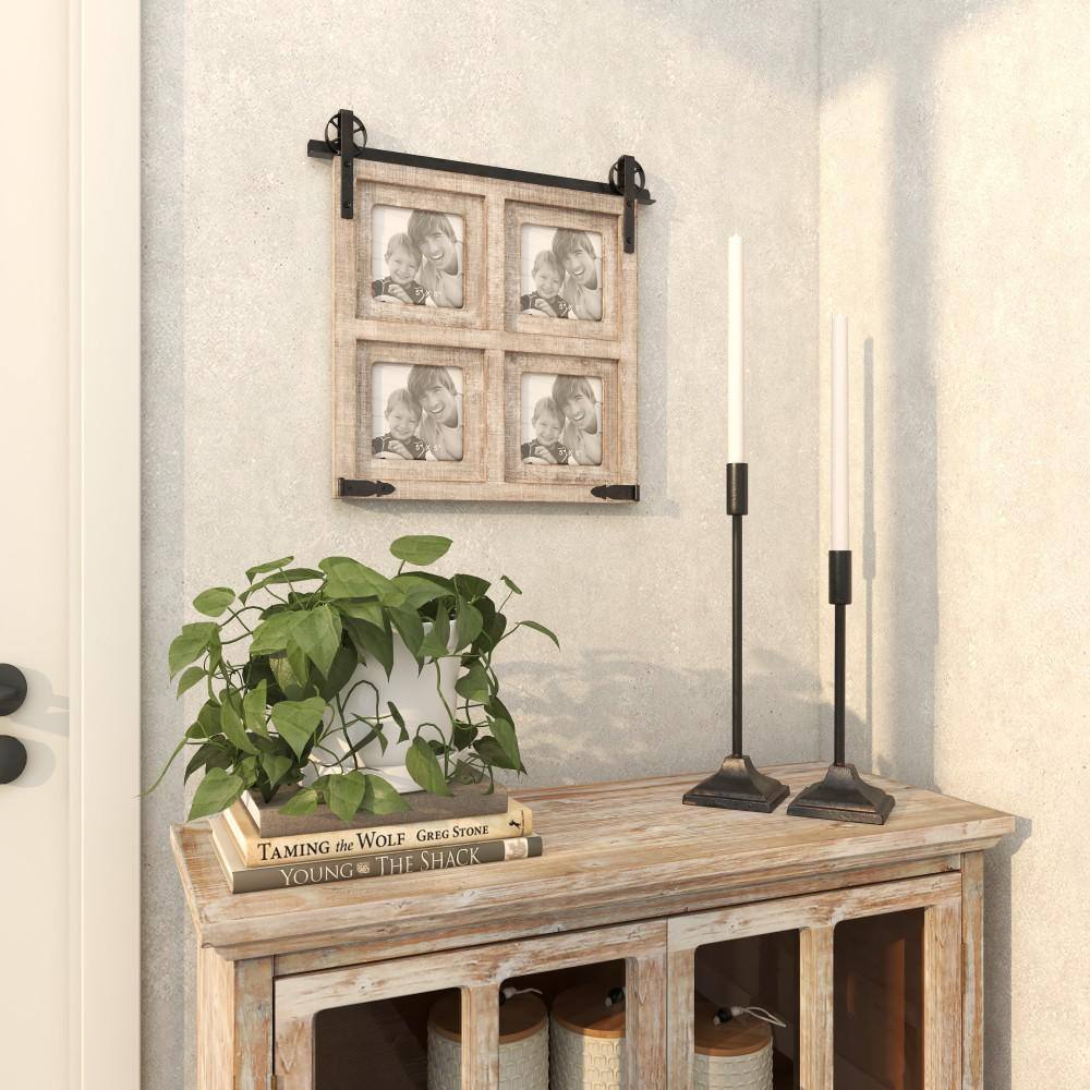 Classic Black 4-Slot Wood Wall Photo Frame with Metal Accent