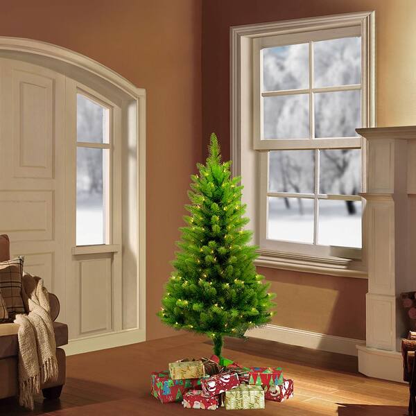 4' Green Pine Trees Artificial Christmas Tree with 150 Clear Lights 