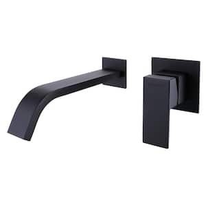 Wall-Mount Single Handle Waterfall Bathroom Faucet Brass in Matte Black