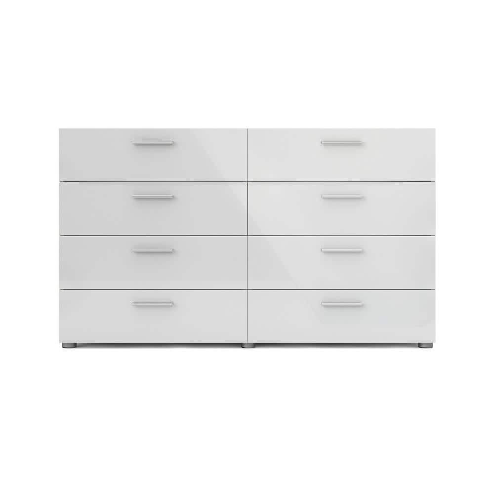 White and Oak Double 8-Drawer Modern Dresser