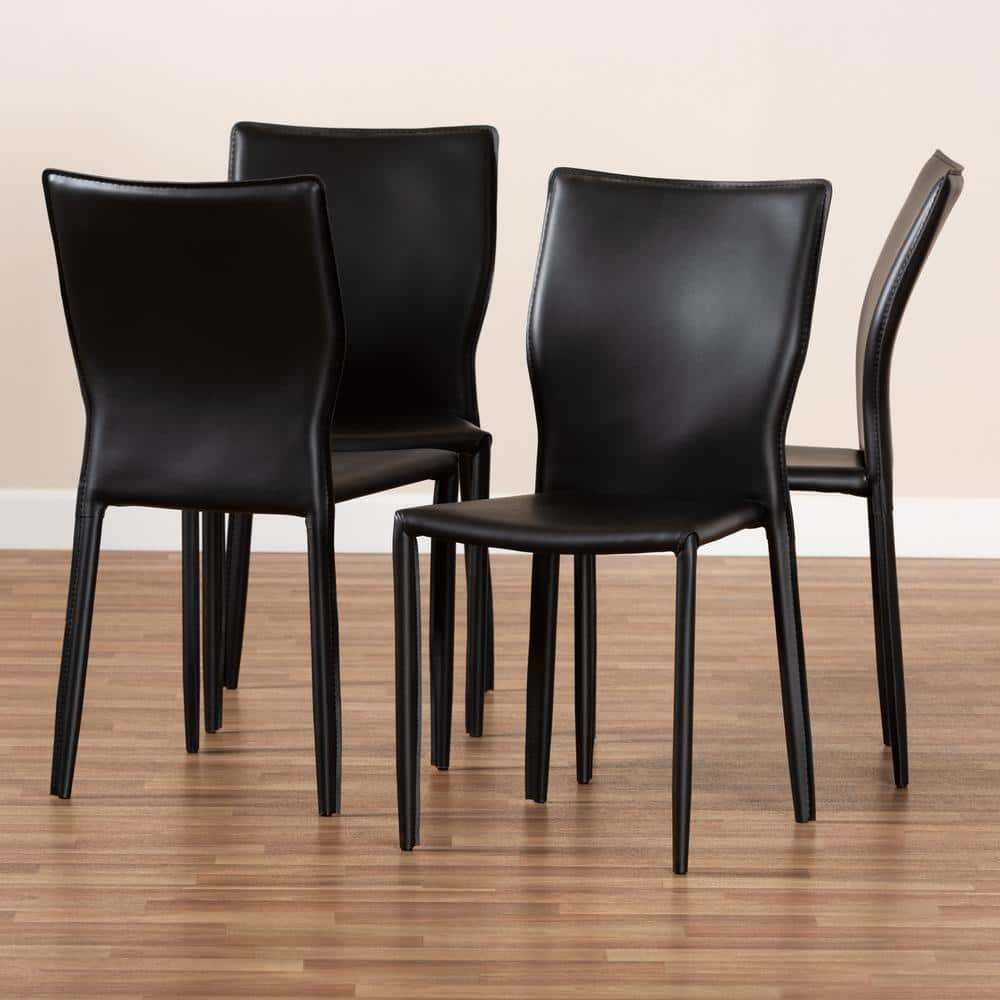 Black Faux Leather Upholstered Metal Side Chair with Cane Back
