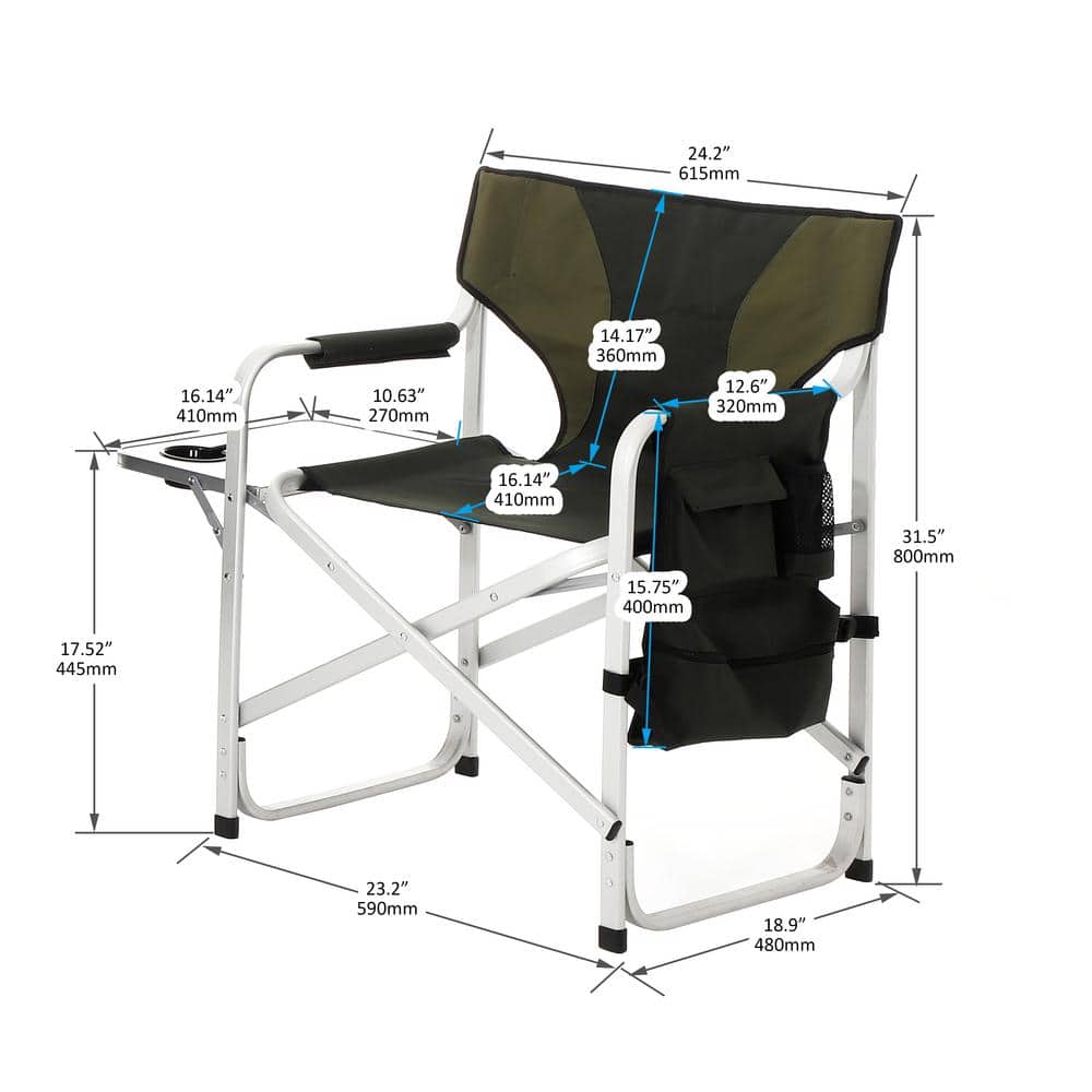 Green Aluminum Folding Director's Chair with Side Table