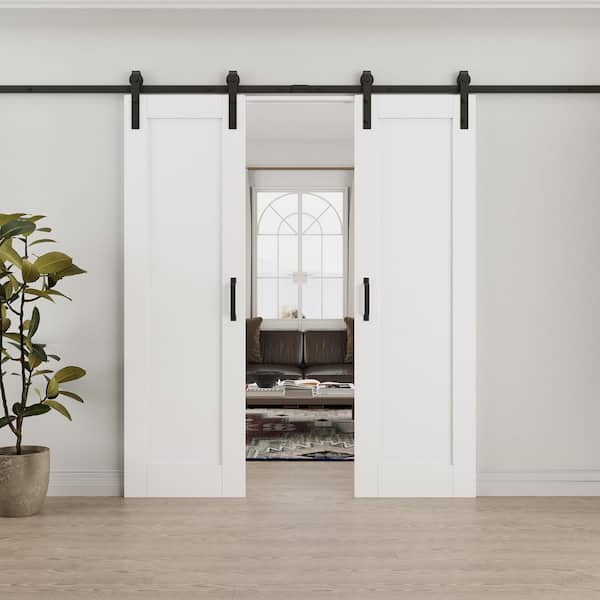 ARK DESIGN 48 in. x 80 in. White Primed Paneled DIY Painting MDF Composite Sliding Barn Door with Hardware Kit