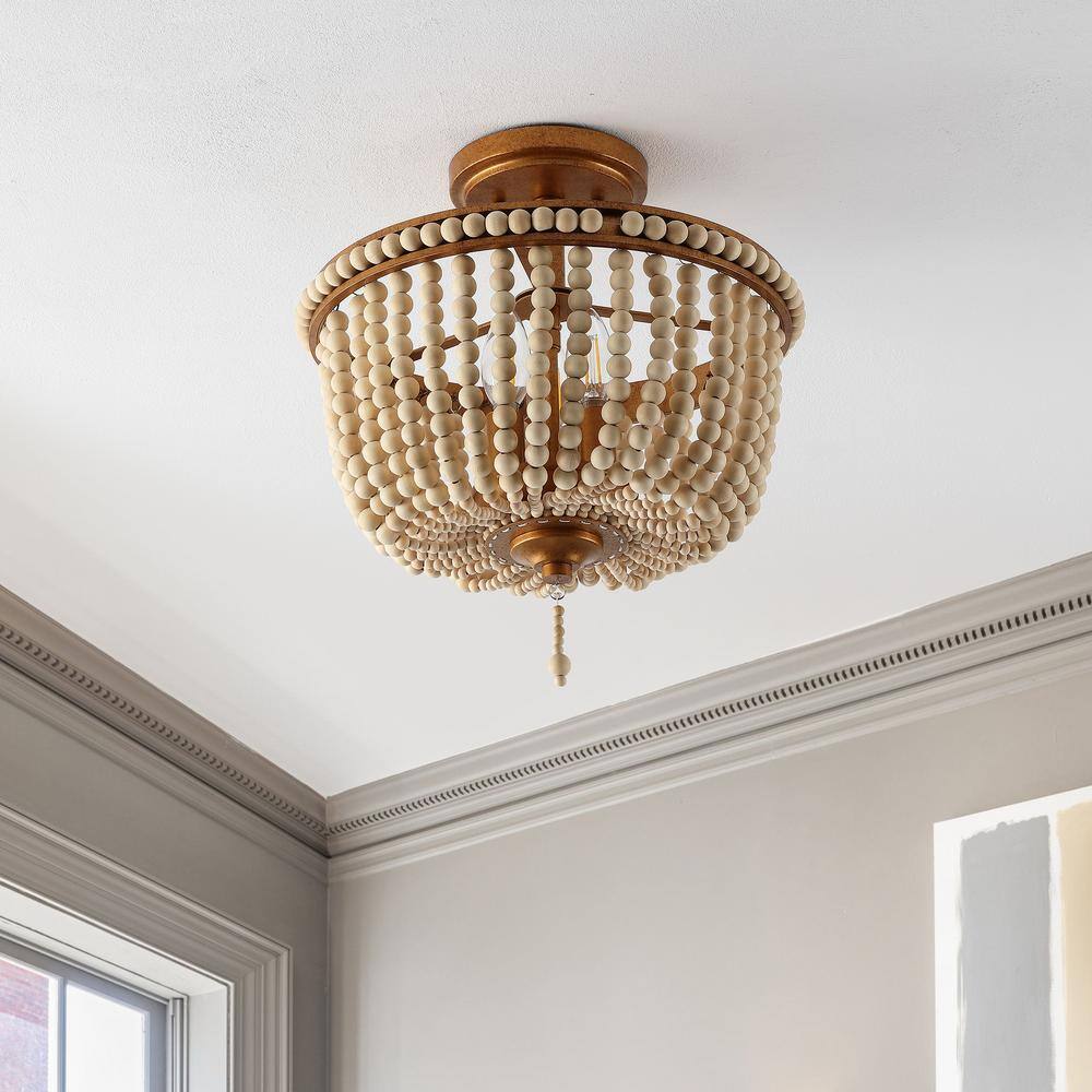 Allie 14" Antique Gold & Clear Glass Farmhouse LED Ceiling Light